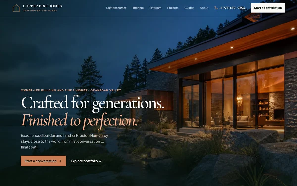 Copper Pine Homes website by Elliot Digital