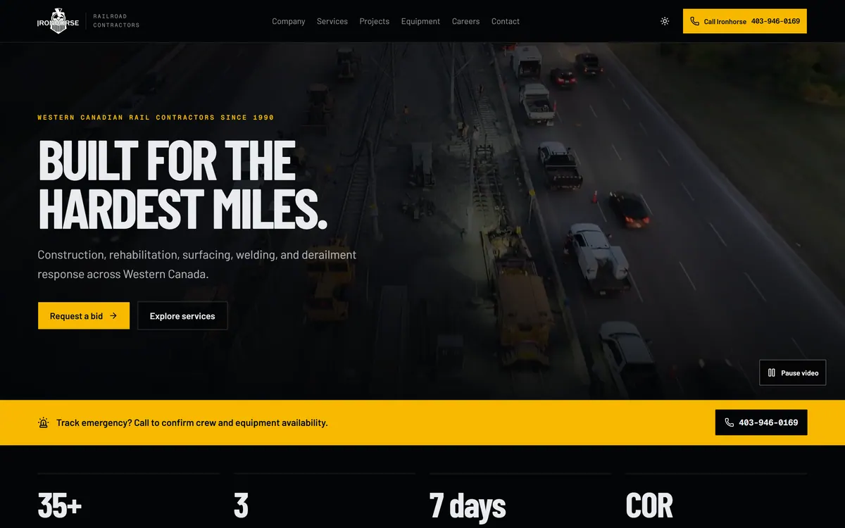 Ironhorse Railroad Contractors website by Elliot Digital