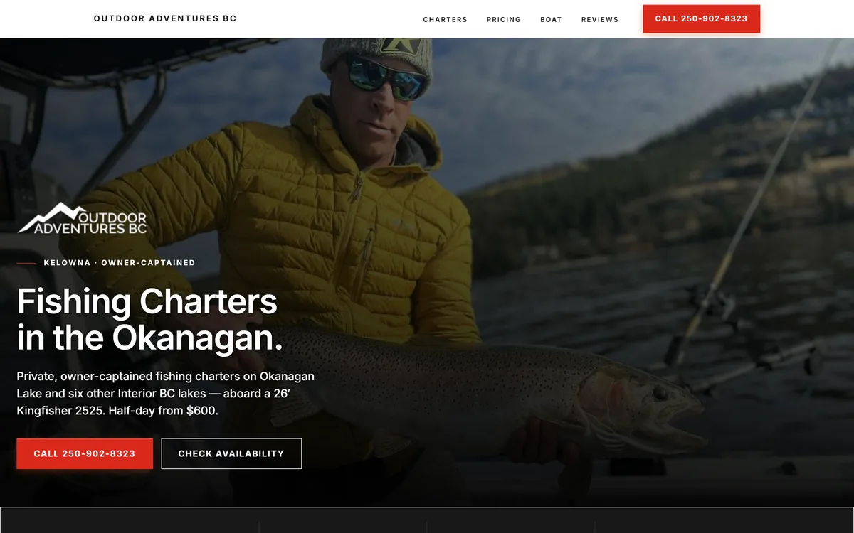 Outdoor Adventures BC website, hand-built by Elliot Digital