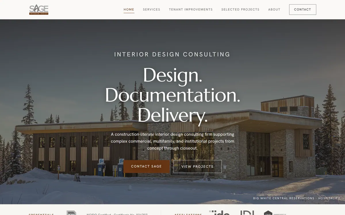 SAGE Interior Design website