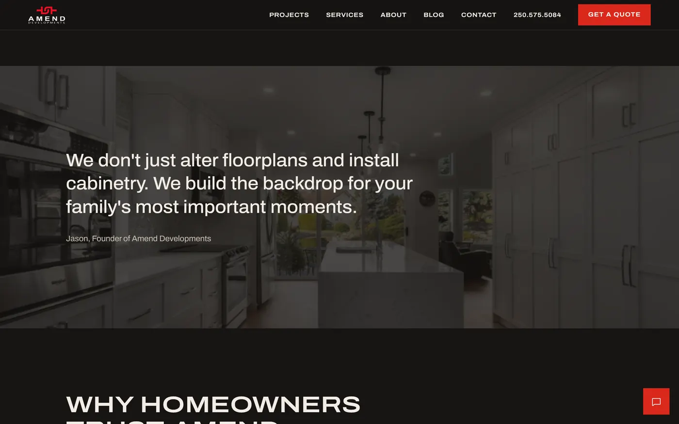 Amend Developments website, the four-step process and the project gallery