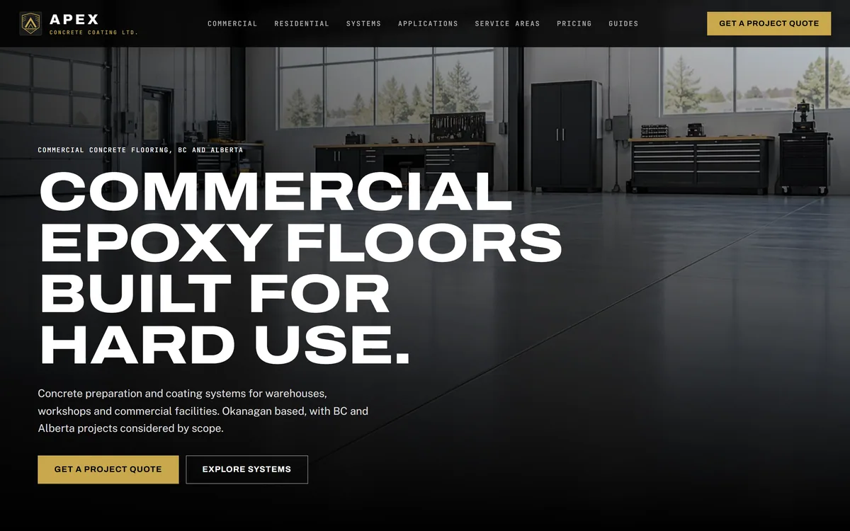 Apex Concrete Coatings homepage, built by Elliot Digital