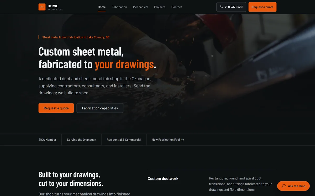 Byrne Mechanical homepage, built by Elliot Digital