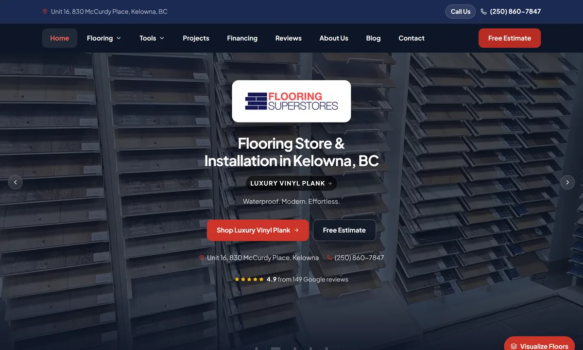 Kelowna Flooring Superstore homepage, rebuilt by Elliot Digital