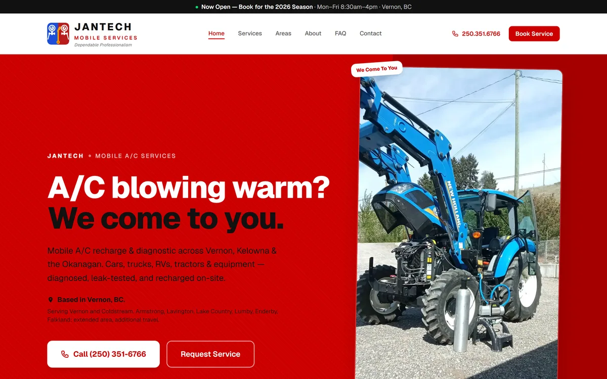 Jantech Mobile Services homepage, built by Elliot Digital