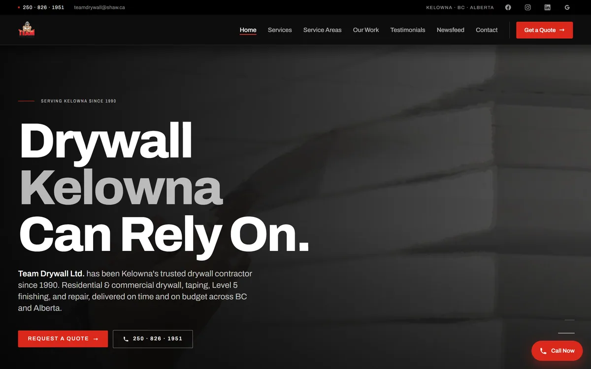 Team Drywall homepage, built by Elliot Digital