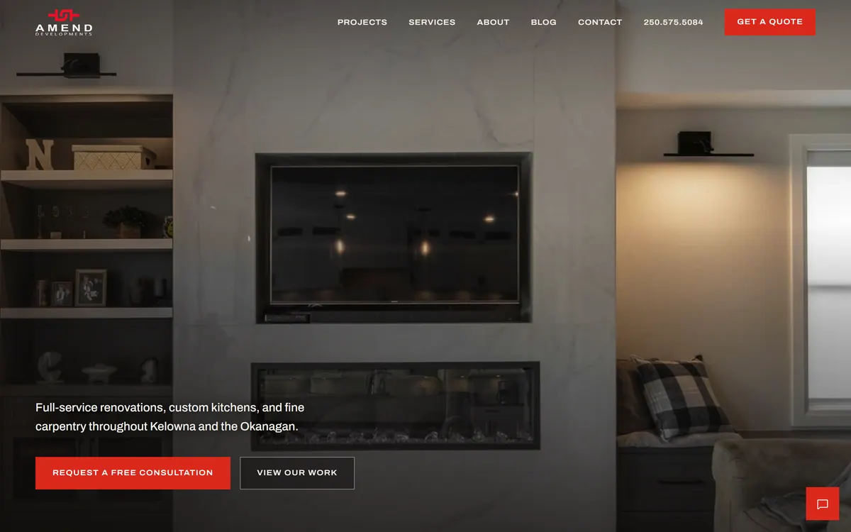 Amend Developments renovations & custom carpentry website built by Elliot Digital, Kelowna BC