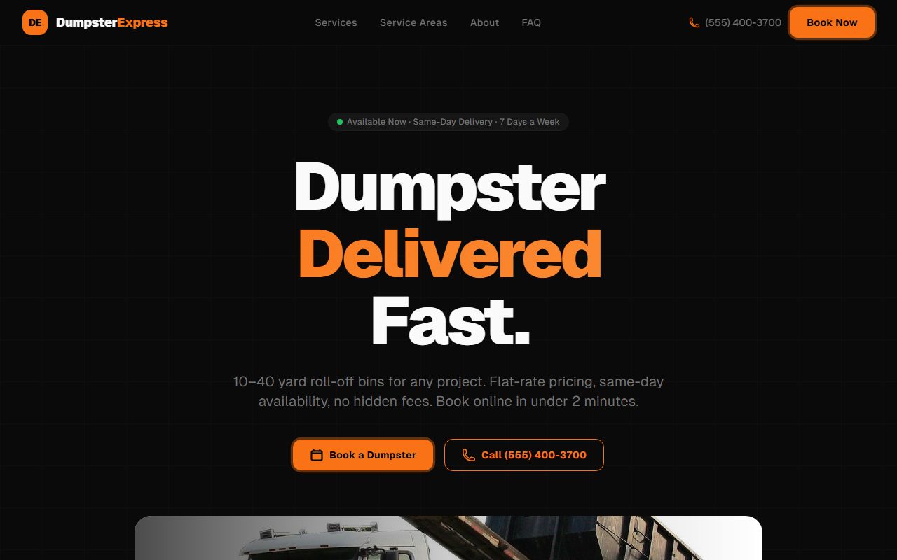 Dumpster Express Waste & Hauling project, hand-built by Elliot Digital