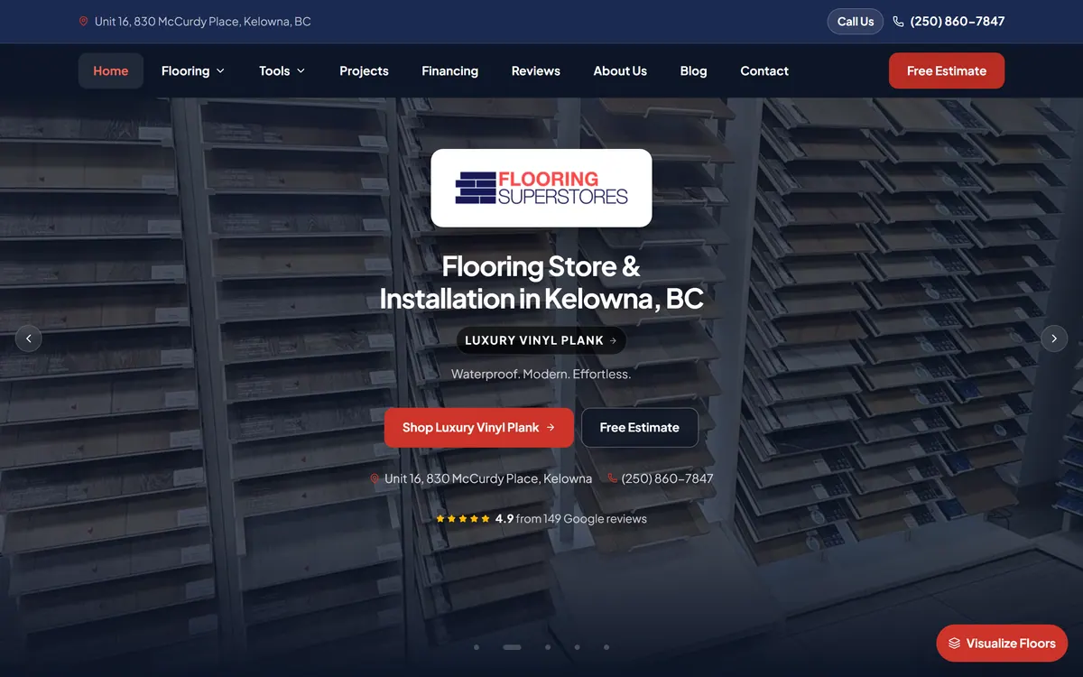 Kelowna Flooring Superstore home improvement website built by Elliot Digital, Kelowna BC