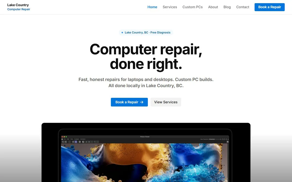 Lake Country Computer website hand-built by Elliot Digital