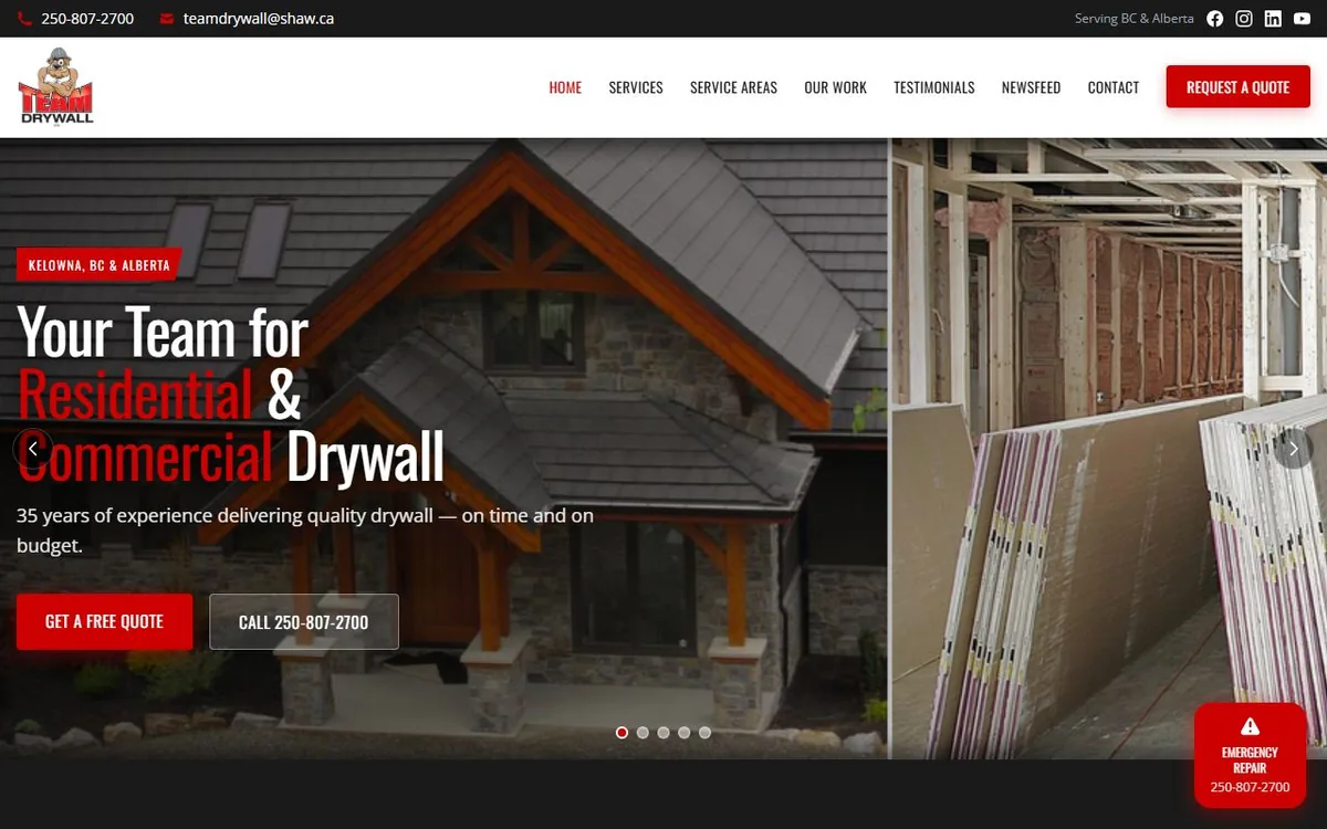 Team Drywall website, hand-built by Elliot Digital