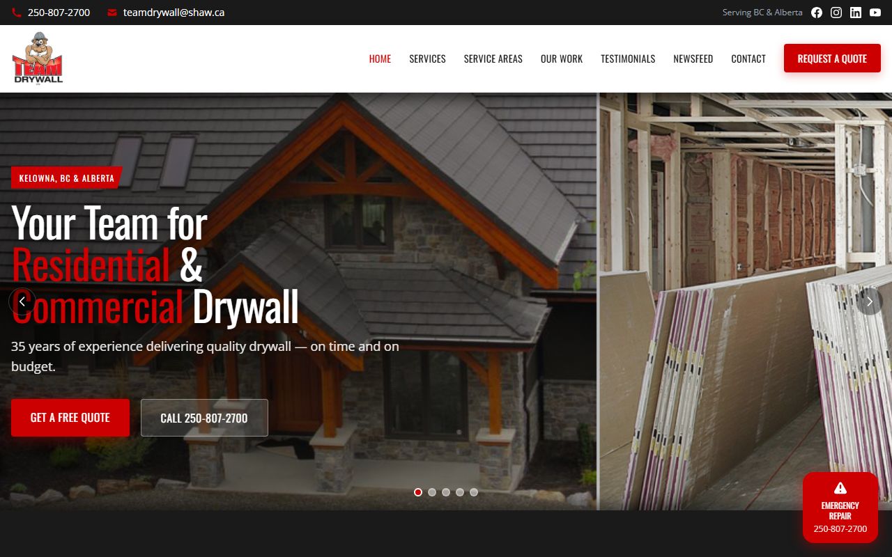 Team Drywall Trades & Construction project, hand-built by Elliot Digital
