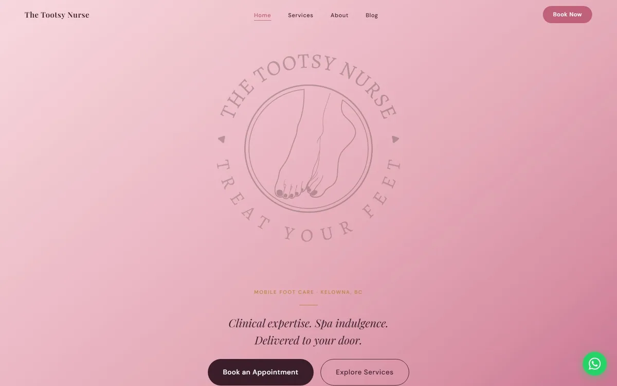 The Tootsy Nurse website, hand-built by Elliot Digital