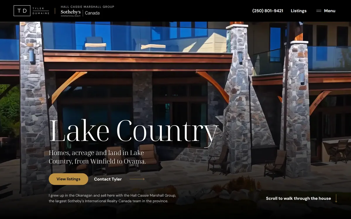 Tyler Dumaine, Sotheby’s real estate website built by Elliot Digital, Lake Country BC